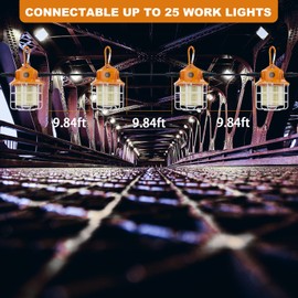 60W Led Temporary Work Light 8700 Lumens 5000K Construction Lights with Stainless Steel Protective Cover and Hook for Indoor Outdoor Connectable Portable Light High Bay Workshop Garage