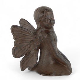 Sitting Fairy Figurine Angel Cherub Garden Statue Rustic Cast Iron Antique Style