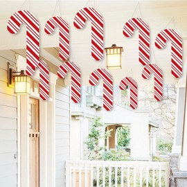 Big Dot of Happiness Hanging Candy Cane - Outdoor Hanging Decor - Holiday and Christmas Party Decorations - 10 Pieces