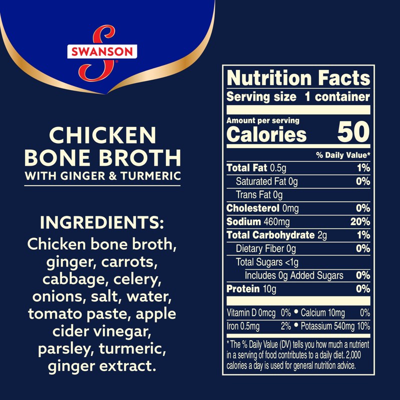Swanson Sipping Chicken Bone Broth With Ginger and Turmeric, 10.75