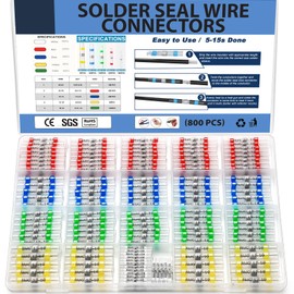 800 PCS Solder Seal Wire Connectors Heat Shrink Butt Connector Sleeve Insulated Electrical Butt Splice Wire Terminals Waterproof for Marine Automotive Boat Truck (5Size/5Color)