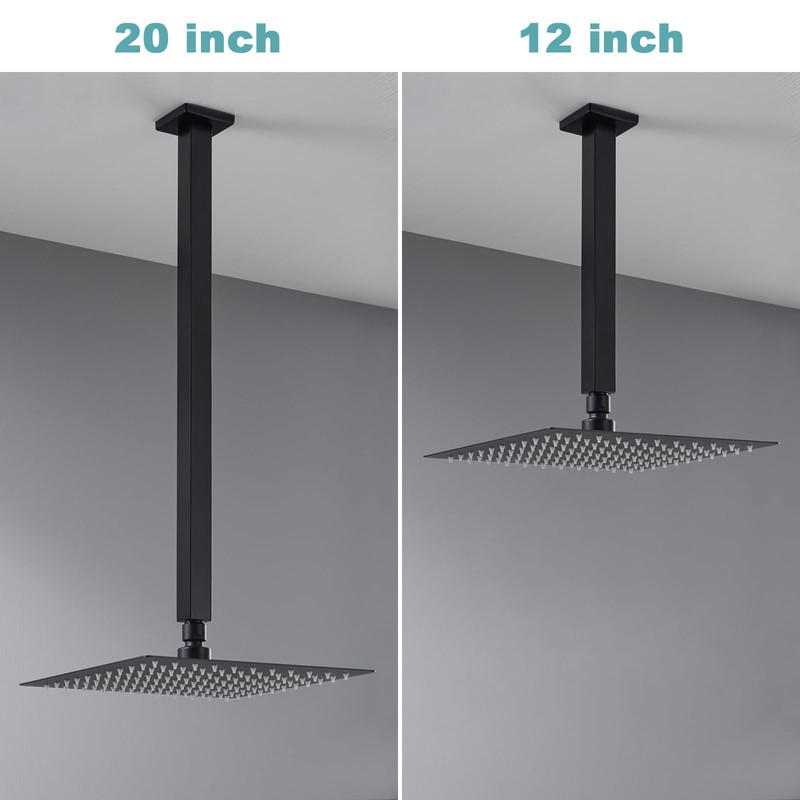 BESTILL 20 Inch Matte Black Ceiling Mount Shower Arm and