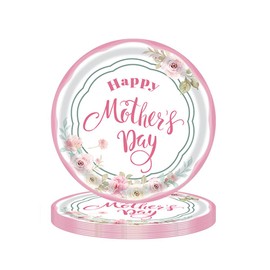 USUKUSI 24 Pcs Mother’s Day Paper Plates Disposable paper plates for Mother's Day Party Supplies 7 inches
