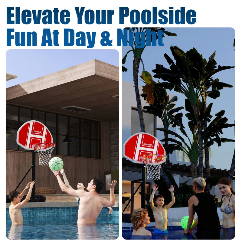 Portable Basketball Hoop 5.5-6.1Ft Height Adjustable LED Poolside Gift for