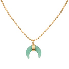 Lucky Brand Gold Plated Crescent Moon Shaped Green Aventurine Stone Pendant Necklace for Women