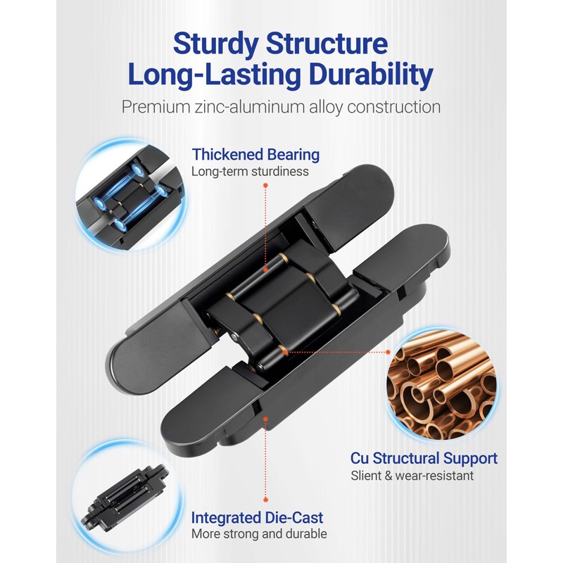 Upgraded Hidden Door Hinges Invisible Hinges, 7" Zinc Alloy Concealed
