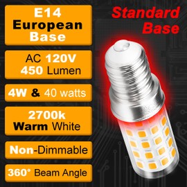 E14 LED Bulb AC100V-265V Warm White 2700K 450lm 4W Equivalent 40W T6 C7 E14 European Base LED Bulb Replace Turkish Mosaic Lamp Chandeliers Pendant Ceiling Fan Bulb Cooker Hood Bulb,Non-Dimmable,3 Pack