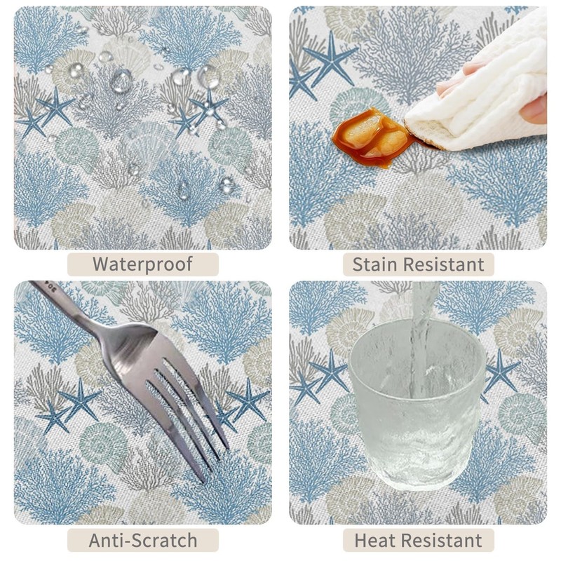 TTQYFNM 70x70inches Nautical Coastal Theme Tablecloth Starfish Coral Seashell Print