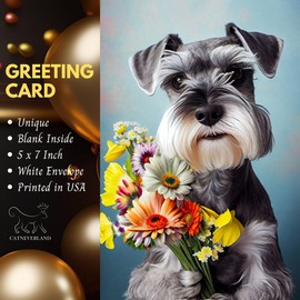 Schnauzer with Flowers All Occasions Greeting Card from Unique Dogs Party Delights Collection Large 5x7 Inch Blank Inside with Envelope