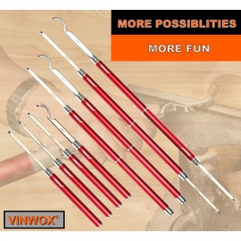 VINWOX 9 PCS Carbide Wood Lathe Turning Tool Set, Pen Turning tools, Including Swan Neck Hollower, Rougher, Finisher, Detailer, Aluminum Handles from 14" to 29", Fine Polished Stainless Steel Shank