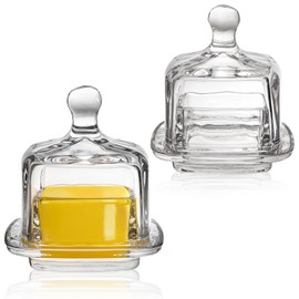ZOOFOX 2 Pack Glass Butter Dish, Small Glass Butter Keeper with Lid and Easy Grip Handle, Clear Butter Serving Storage Dish with Cover, Square Covered Mini Butter Container