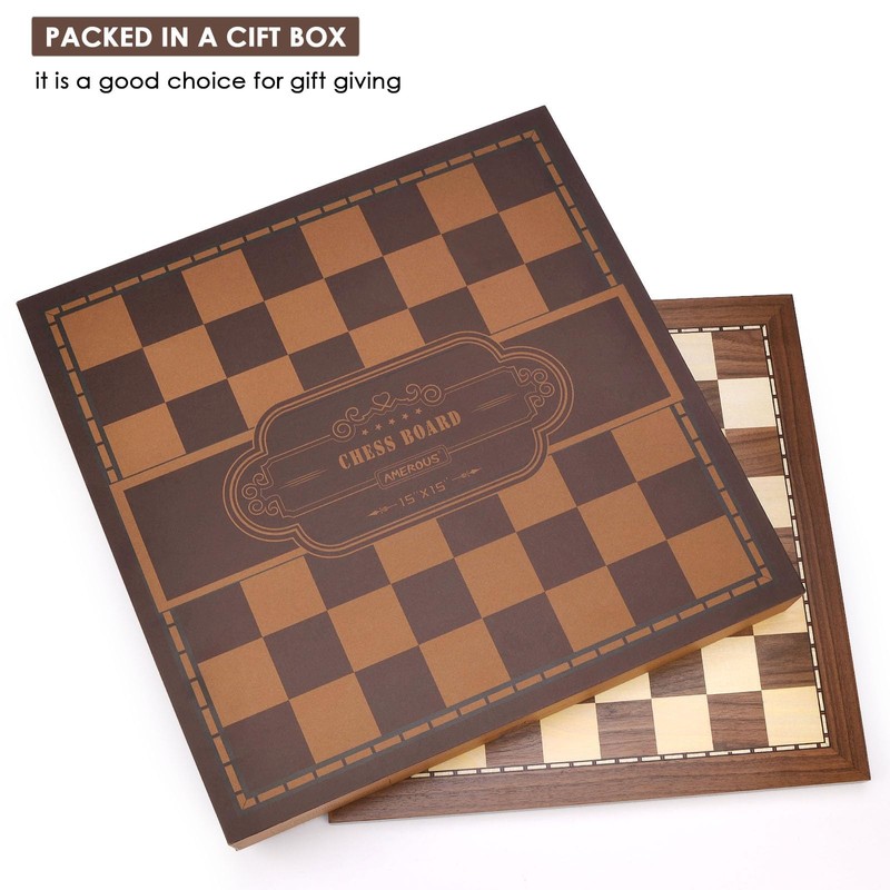 AMEROUS 15 Inches Walnut Wood Chess Board Only, Professional Tournament