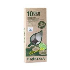 BIOKEMA - Sustainable Citronella Tea Lights - Pack of 10 - Without Metal Tin - No Artificial Chemicals - 100% Recycled Materials