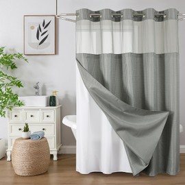 Colorful Star Colorful Star No Hook Shower Curtain with Snap in Fabric Liner, Waffle Weave Heavy Duty Thick Shower Curtains with Mesh Top Window, Hotel Style Waterproof Bathroom Curtain Set, 72 x 75 Inch, Grey