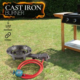 Alpine Cuisine 40,000 BTU Gas Stove Burner 13 Inch with Cast Iron legs | High-Pressure Cast-Iron Propane Burner & Hose - Kitchen Equipment & Camping Burner | Perfect for Home & Outdoor Cooking