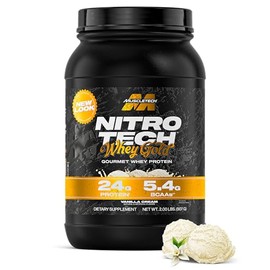MuscleTech Whey Protein Powder (Vanilla Cream, 2LB) - Nitro-Tech Whey Protein Isolate Smoothie Mix for Lean Muscle & Recovery - 24g of Whey Gold for Women & Men - Packaging May Vary