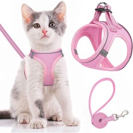 Cat Dog Harness and Lead Set, Cat Harness for Walking Escape Proof, Adjustable Small Pets Lead and Harness Set, Easy Control Breathable Leash with Reflective Strip (Pink, XL)