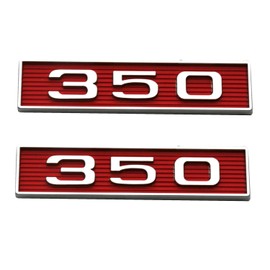 2Pcs 350 Emblems 350ci 5.7L Block Engine Hood Scoop Badge 3D Decals Stickers Cars Trucks (Chrome Red)