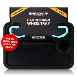 ENRICH UP 2-in-1 Car Steering Wheel Tray - Steering Wheel Desk for Laptop, Multipurpose Car Table for Eating & Work, Adjustable Car Food Tray with Silicone Rings (Mint) (Mint Ring)