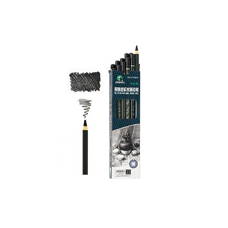 Marie's Artist Charcoal Pencil 12 Piece Set, Soft Black Paper