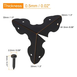 TA-VIGOR 24Pcs Metal Corner Protectors, 33 x 33 x 33mm Edge Guard Decorative Corner Bracket, Black Angle Brace Cover for Tables Chests Suitcase Jewelry Box, with 144Pcs Screws