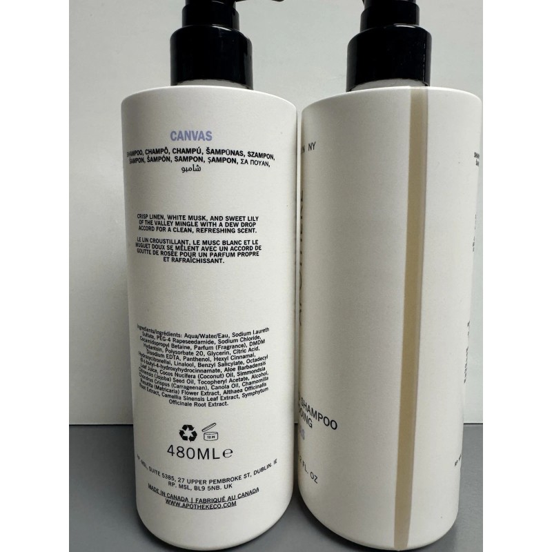 Apotheke 2 PACK Set Apotheke CANVAS Plant Based Shampoo 16.2Oz