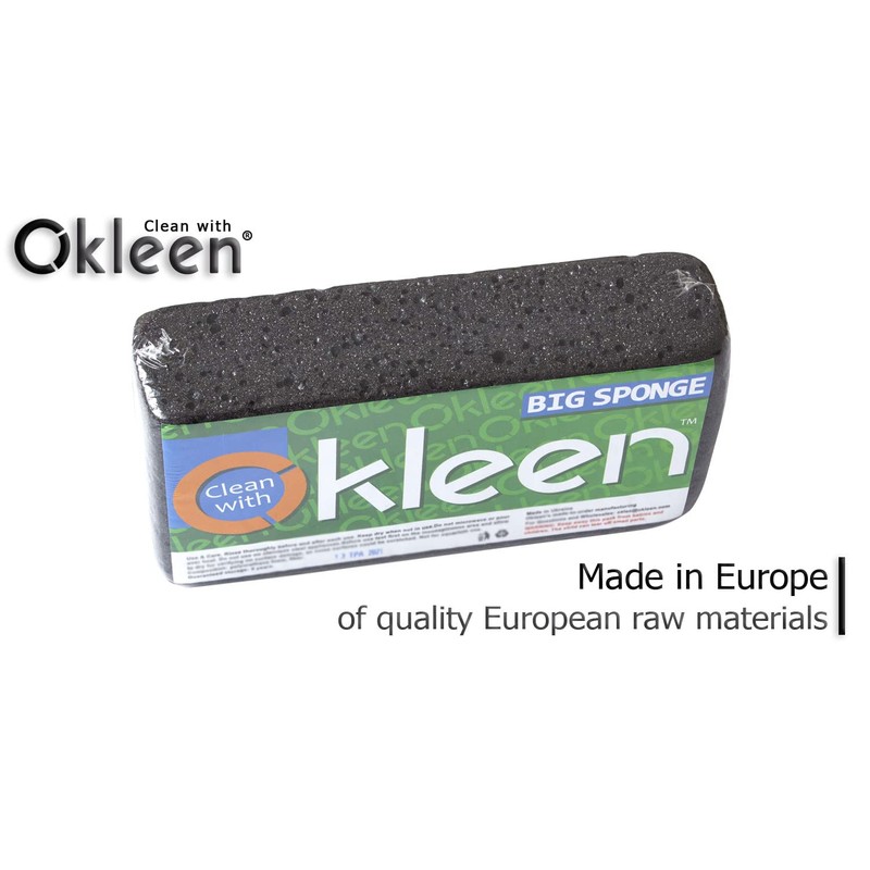 Okleen Big Sponge. Made in Europe. 6 Pack, Black. 8.9x4.3x2.4