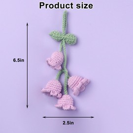 Mandark Car Mirror Hanging Accessories, Lily Flower Handmade Knitted Vehicle Rear View Mirror Pendant, Crochet Flower Auto Interior Rearview Mirror Ornament, Universal for Most Cars (Purple)