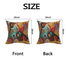 HOSNYE Fractal Waved Throw Pillow Case Cushion Covers Brown, Red, Orange and Gold Watercolor Cotton Linen for Couch Bed Sofa Car Waist 16 x 16 inch