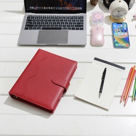WASON A5 Diary Leather PU Lined Notebook Refillable Paper Journal, Removable Ring Binder Portfolio with Clipboard Writing Notepad and Pen for Travel Business School Agenda Organizer (Red)
