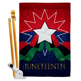 Happy Juneteenth Day House Flag Set Black History Jubilee Days African Americans Independence Small Decorative Gift Yard Banner Double-Sided Made In USA 28 X 40
