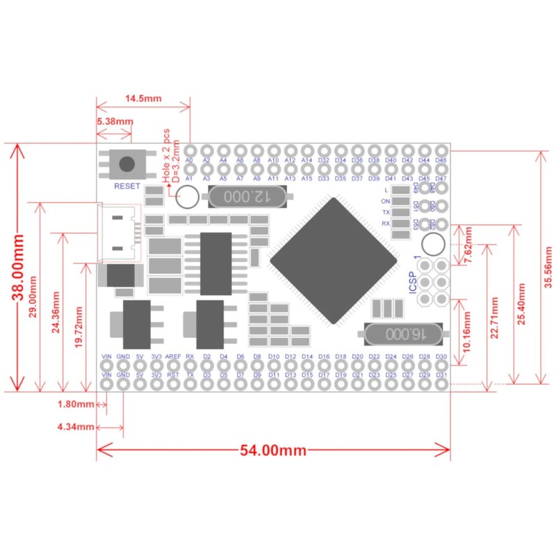 Arduino Mega 2560 Pro Mini Board with CH340, ATMEGA2560-16AU, Male