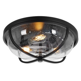 Rosient 16 Inch Large Flush Mount Ceiling Light Fixture, Hallway Light Fixtures Ceiling Mount, Modern Kitchen Lighting with Seeded Glass, Black Exterior Ceiling Lights for Porch Entryway