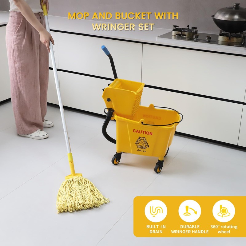 35-Qt Side Press Wringer Combo Commercial Floor Cleaning Rectangular Mop