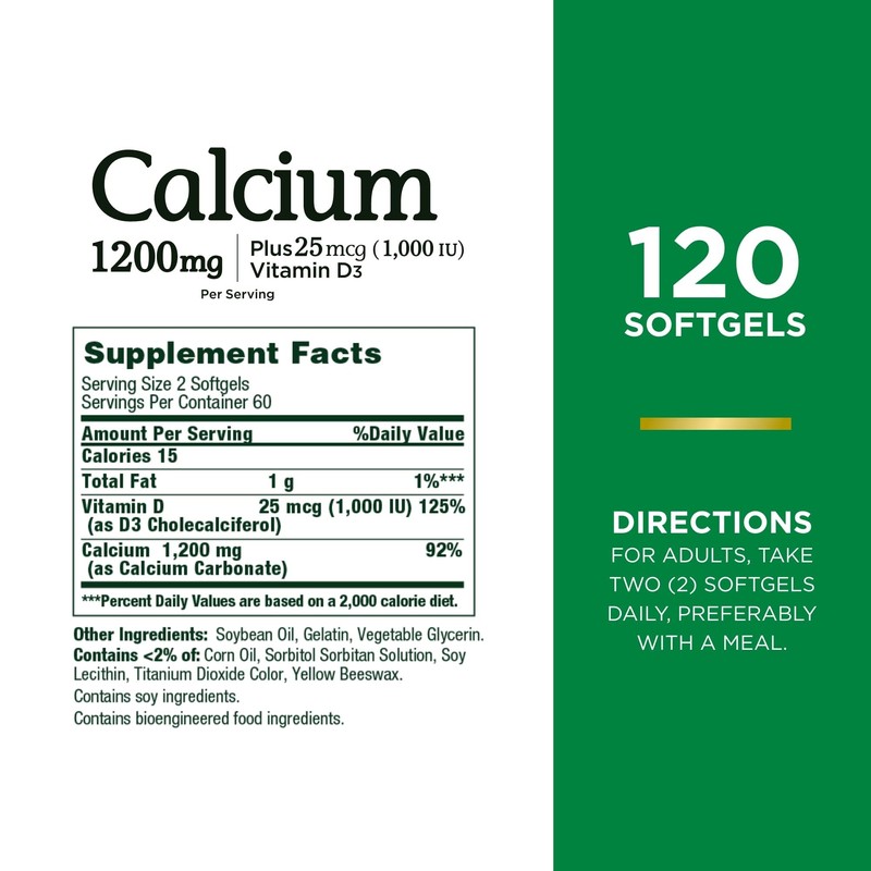 Nature's Bounty Calcium Carbonate & Vitamin D, 1200mg Calcium &