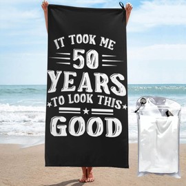 DARLEKS Happy 50th Birthday Beach Towel Oversized, Microfiber Beach Towel with Pocket Sand Free Beach Blanket Lightweight Thin Towels 31.5"X63"