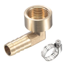 sourcing map Brass Hose Barb Fitting Elbow 12mm x G1/2 Female Thread Right Angle Pipe Connector with Stainless Steel Hose Clamp