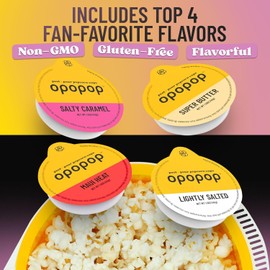 Opopop Microwave Popcorn - Variety 4-Pack Gourmet Popcorn Kit, Collapsible Silicone Popcorn Popper, Popcorn Maker, Gluten Free Snacks Variety Pack, BPA-Free and Dishwasher Safe (New Flavors)