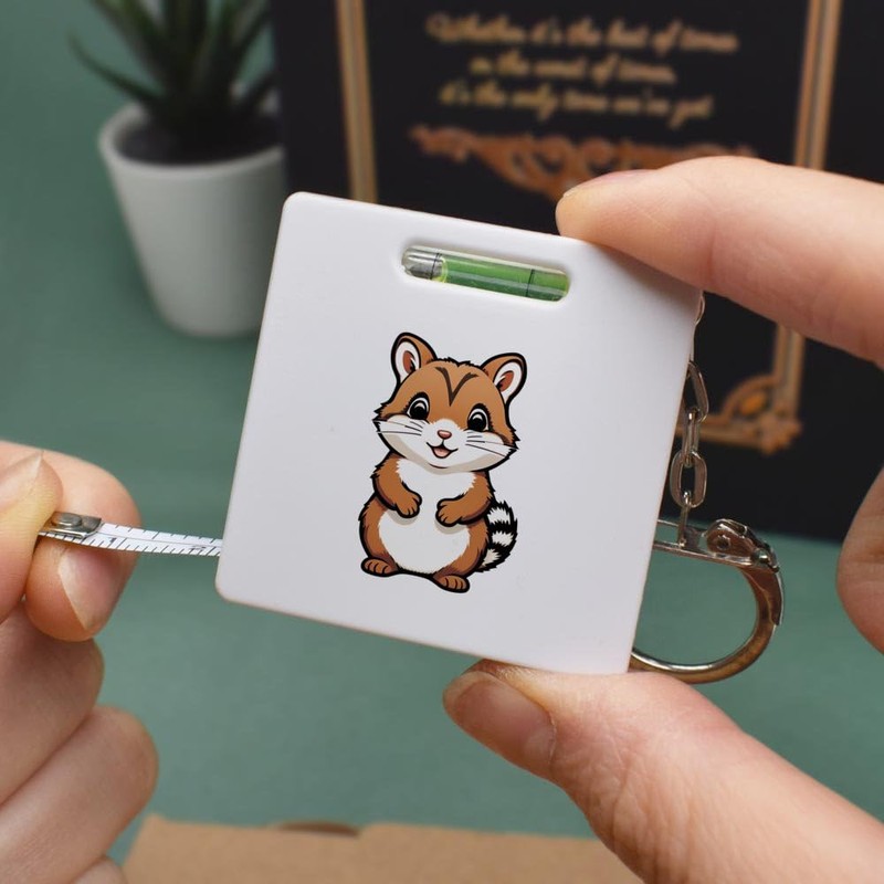 Azeeda 'Happy Chipmunk' Keyring Tape Measure/Spirit Level Tool (KM00034527)