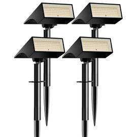 Koicaxy Solar Spot Lights Outdoor Waterproof 4 Pack IP65, 100 LEDs 4 Lighting Modes, High Efficiency Monocrystalline Silicon, Auto On/Off Solar Landscape Spotlights for Garden Yard Pathway, Warm White