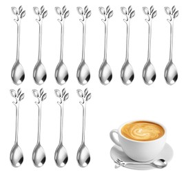 Pack of 12 Stainless Steel Leaf Coffee Spoons, Leaf Shape Handle Spoon, Stainless Steel Teaspoon, Mini Coffee Spoon, Branch Design, Dessert Spoon, Used for Water, Tea, Milk, Coffee, Dessert, Drinks