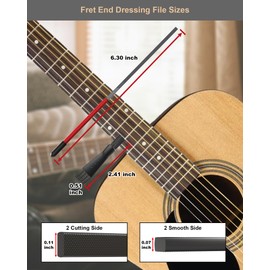 Fret End File, Fix Sharp Fret End Dressing File, Double-Side Guitar Fret Files for Rounding, Shaping, and Deburring, Works on All Frets, with Clean Brush
