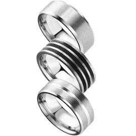 Freate Men's Ring, Set of 3, Stainless Steel, Silver, Simple, stainless steel