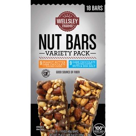Wellsley Farms Nut Bars Dark ChocolateVariety Pack 9 Peanut Butter | 9 Nuts & Sea Salt , 18 ct.