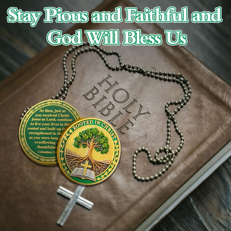 Rooted in Christ Christian Challenge Coins Tree of Life Jesus