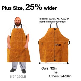 Urby Big and Tall Plus Size Leather Welding Apron For Men Flame Resistant, Overol Para Soldador, Unisex Shirt Size XL XXL Or Plus, Waist W36+ Or Full Body Coverage. With Gloves.