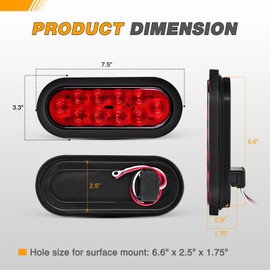 GOOACC 6Inch Oval Trailer Tail Light 4PCS 10LED White Red Stop Turn Signals Reverse Lights w/Surface Mount Grommets Plugs IP67 Waterproof for Trailer Truck RV Tractor