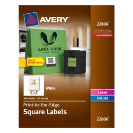 Avery Permanent Square Label, White, Inkjet/Laser, 2 x 2-Inches, Pack of 300 (22806) (2, Pack of 300)