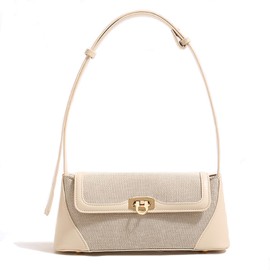 Clutch Shoulder Bag Small for Women PU Leather Canvas Mini Tote Handbag Purse with Buckle Closure, beige