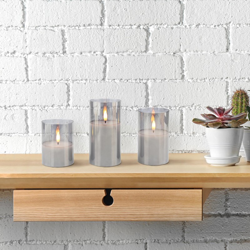 Stonebriar 3 Pack Real Wax Assorted Size Flameless LED Pillar